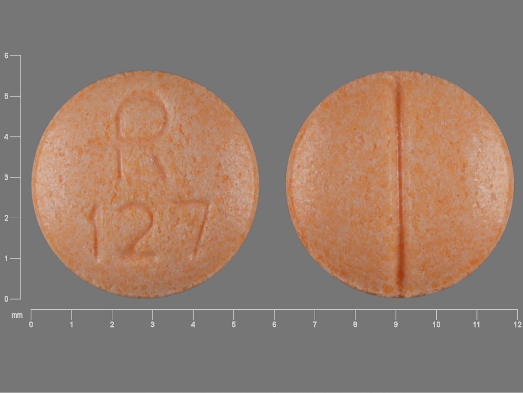Orange Round pill with imprint R;127 — Clonidine hydrochloride 0.1 mg (view 2)