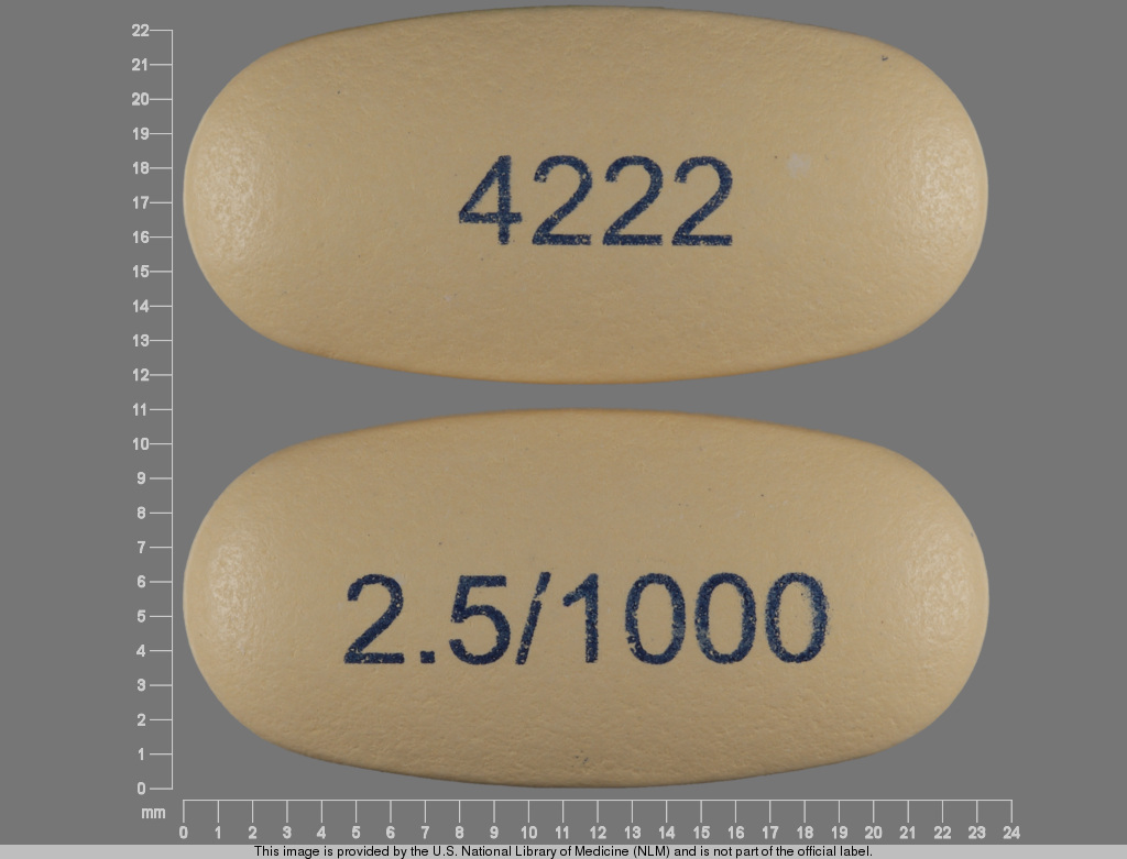 Yellow Oval pill with imprint 2;5;1000;4222 — Kombiglyze Saxagliptin hydrochloride 2.5 mg;metformin hydrochloride 1000 mg; (view 2)