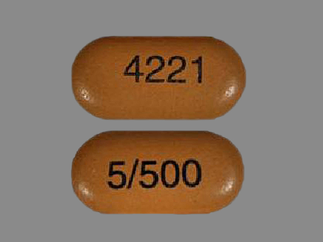 Brown Oval pill with imprint 5;500;4221 — Kombiglyze Saxagliptin hydrochloride 5 mg;metformin hydrochloride 500 mg; (view 2)