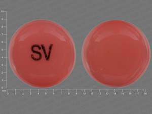 Orange Round pill with imprint SV — Progesterone 100 mg (view 3)