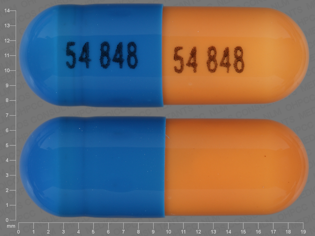 Blue;brown Capsule pill with imprint 54;848 — Mycophenolate mofetil Mycophenolate mofetil 250 mg; (view 2)