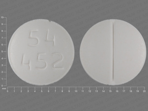 White Round pill with imprint 54;452 — Lithium carbonate Lithium carbonate 300 mg; (view 3)