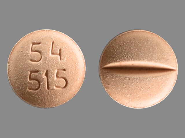 Orange Round pill with imprint 54;515 — Oxcarbazepine 300 mg (view 2)