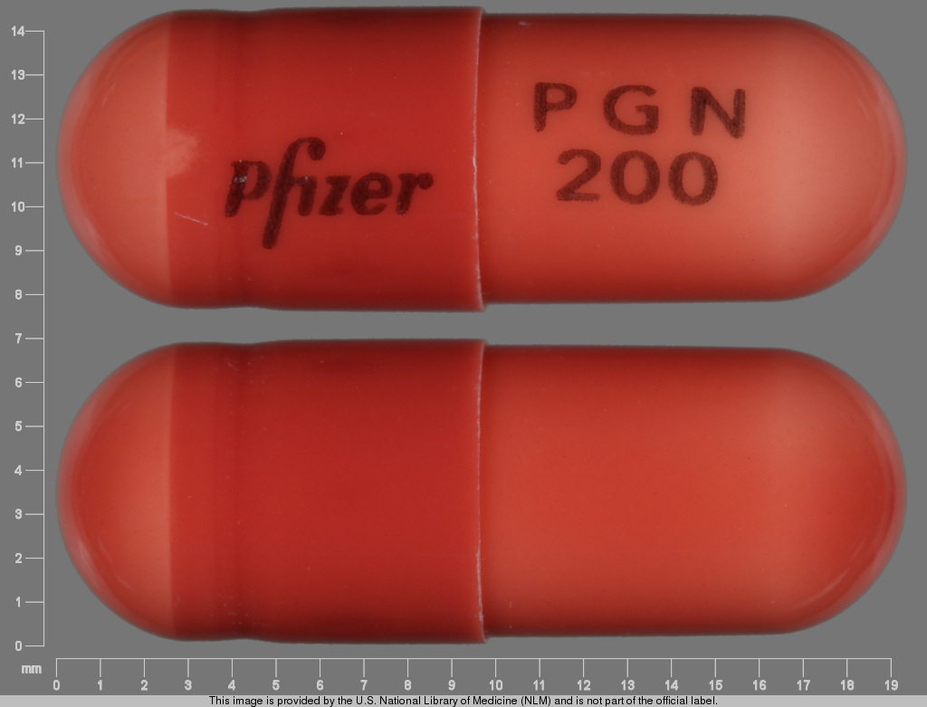 Orange Capsule pill with imprint Pfizer;PGN;200 — Lyrica Pregabalin 200 mg; (view 2)
