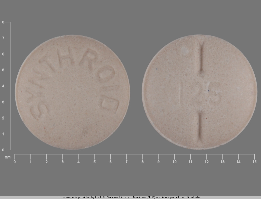 Brown Round pill with imprint SYNTHROID;125 — Synthroid Levothyroxine sodium 125 ug; (view 2)