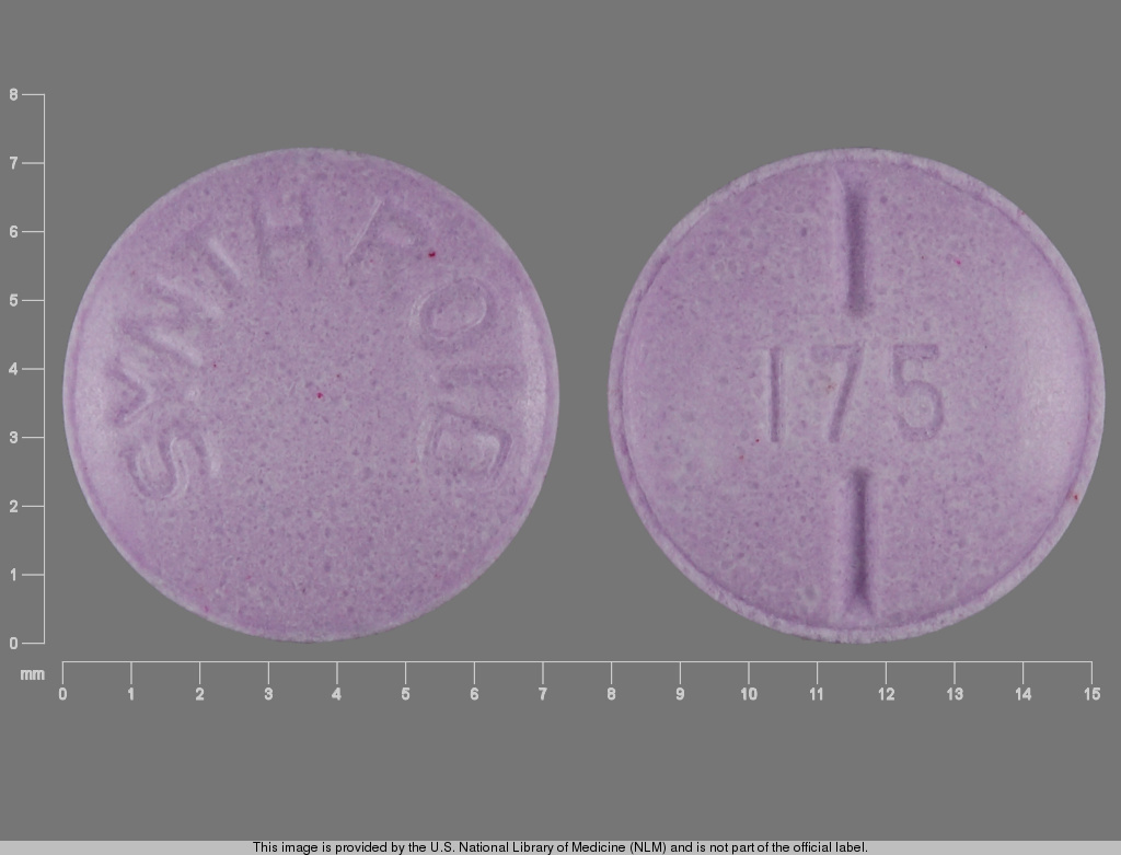 Purple Round pill with imprint SYNTHROID;175 — Synthroid Levothyroxine sodium 175 ug; (view 2)