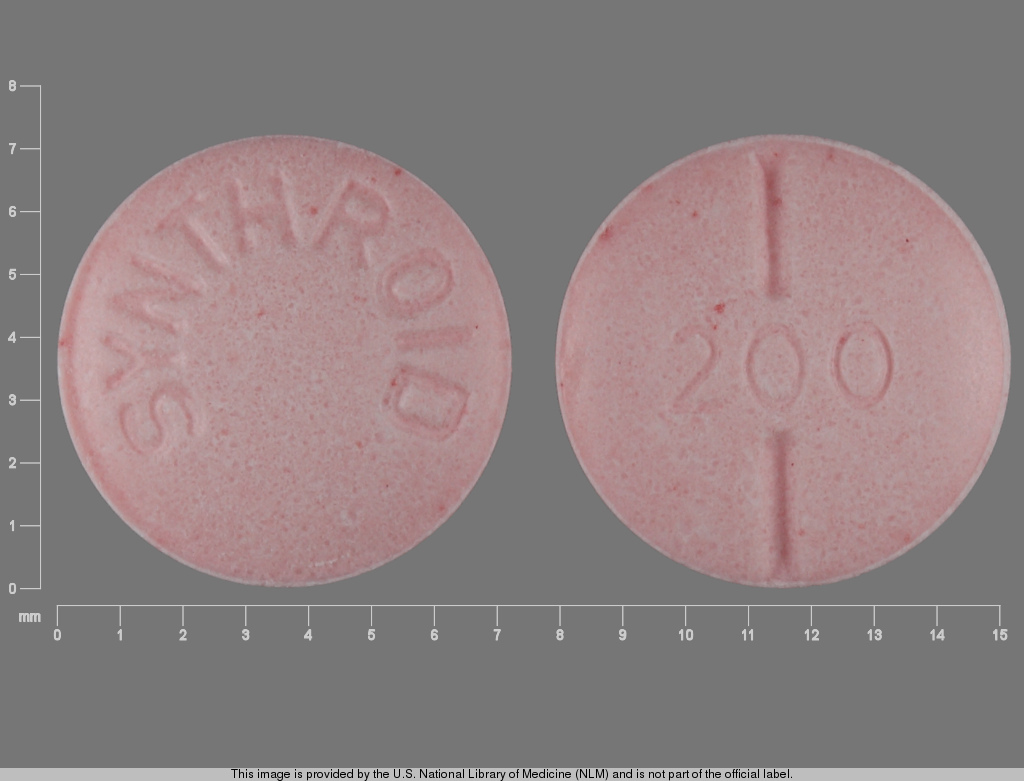 Pink Round pill with imprint SYNTHROID;200 — Synthroid Levothyroxine sodium 200 ug; (view 2)