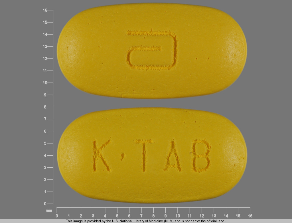 Yellow Oval pill with imprint KTAB;a — K-tab Potassium chloride 750 mg; (view 2)