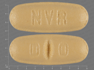 Yellow Oval pill with imprint NVR;DO — Valsartan Valsartan 40 mg; (view 2)