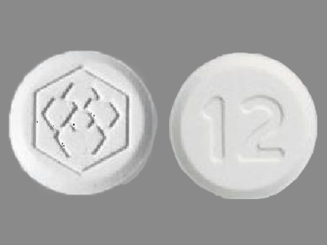 White Round pill with imprint 12 — Fanapt Iloperidone 12 mg; (view 2)