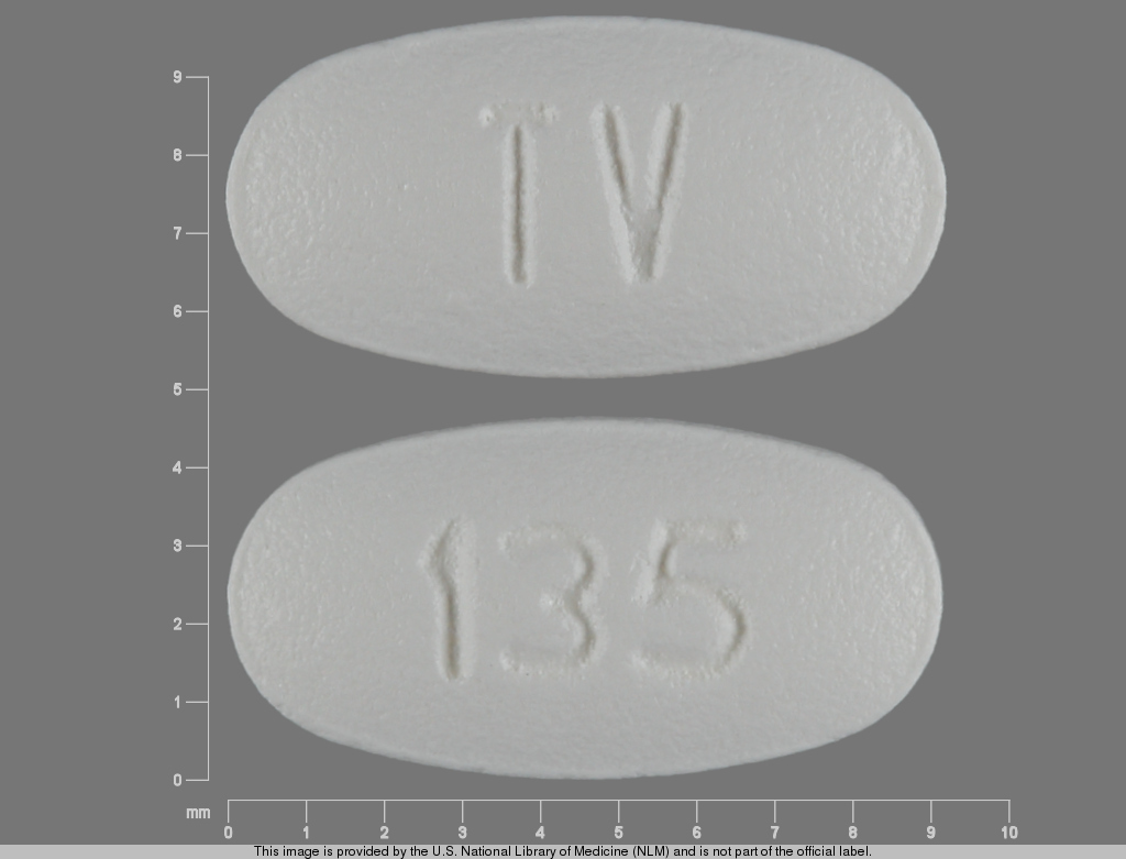 White Oval pill with imprint TV;135 — Carvedilol 6.25 mg (view 2)