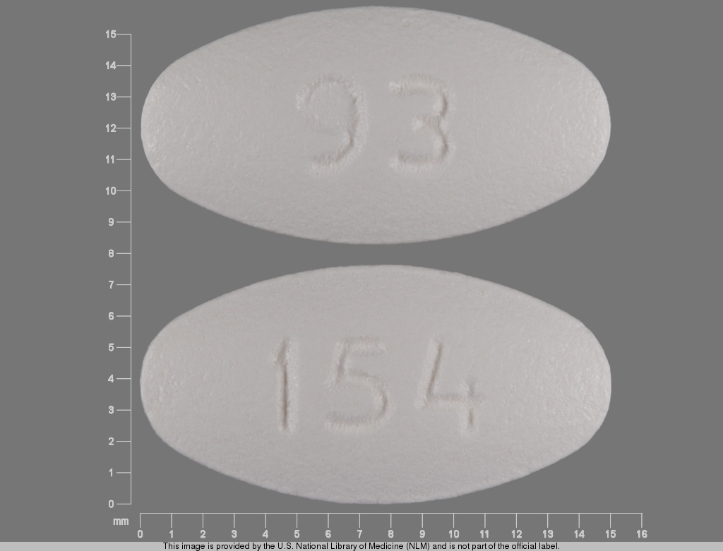 White Oval pill with imprint 93;154 — Ticlopidine hydrochloride 250 mg (view 2)