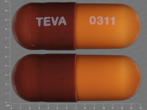 Brown Capsule pill with imprint TEVA;0311 — Loperamide hydrochloride Loperamide hydrochloride 2 mg; (view 2)