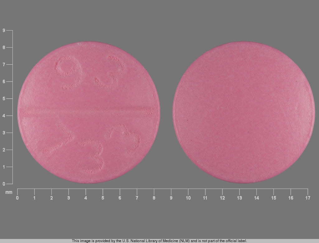 Pink Round pill with imprint 93;733 — Metoprolol tartrate 50 mg (view 2)
