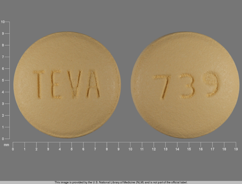 Yellow Round pill with imprint TEVA;739 — Donepezil hydrochloride 10 mg (view 2)