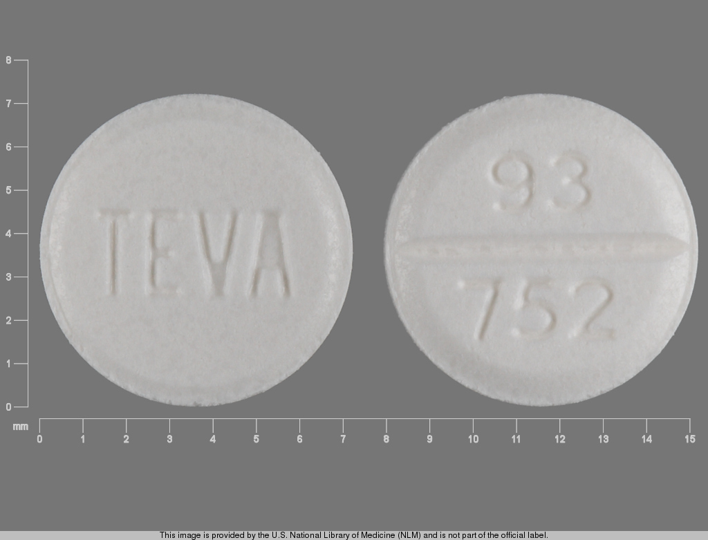 White Round pill with imprint 93;752;TEVA — Atenolol Atenolol 50 mg; (view 4)