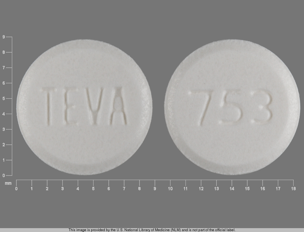 White Round pill with imprint 753;TEVA — Atenolol Atenolol 100 mg; (view 2)