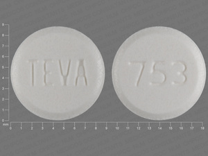 White Round pill with imprint 753;TEVA — Atenolol Atenolol 100 mg; (view 3)