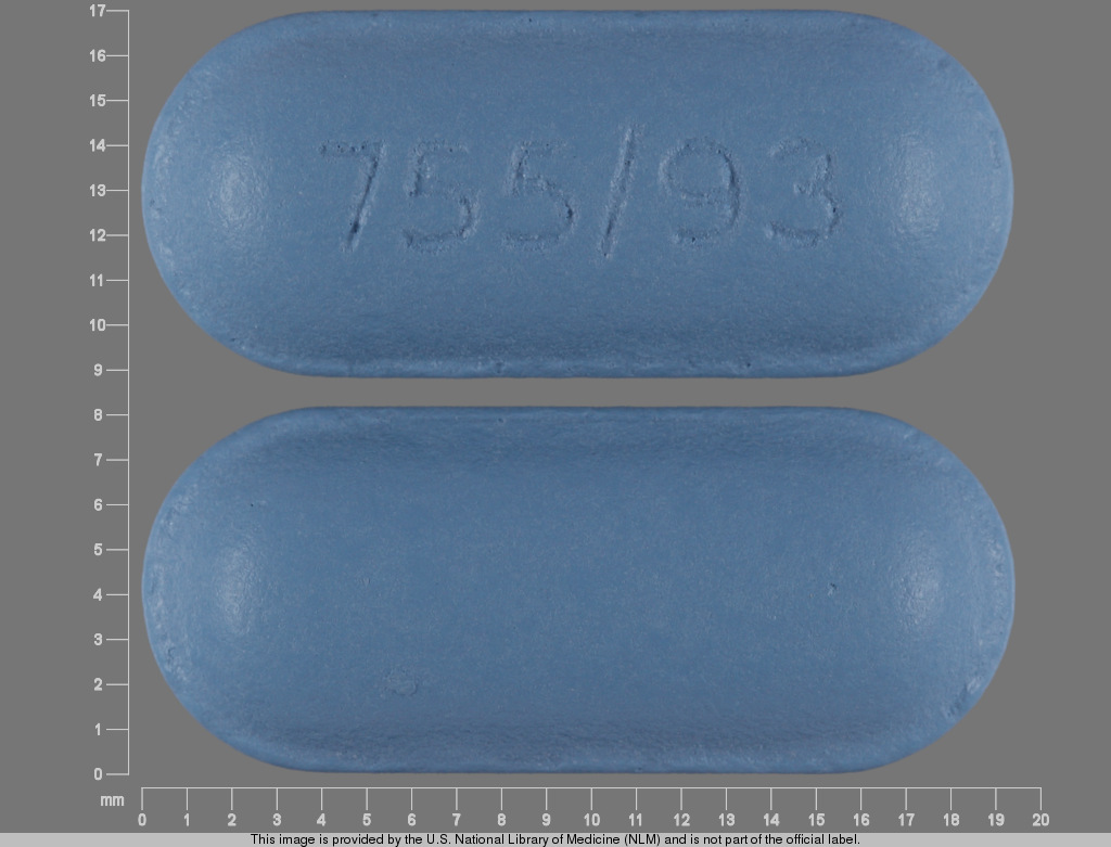 Blue Oval pill with imprint 755;93 — Diflunisal 500 mg (view 2)