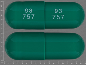 Green Capsule pill with imprint 93;757;93;757 — Piroxicam Piroxicam 20 mg; (view 3)