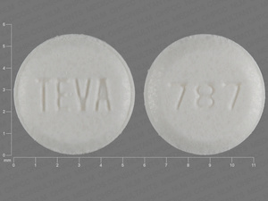 White Round pill with imprint 787;TEVA — Atenolol Atenolol 25 mg; (view 3)
