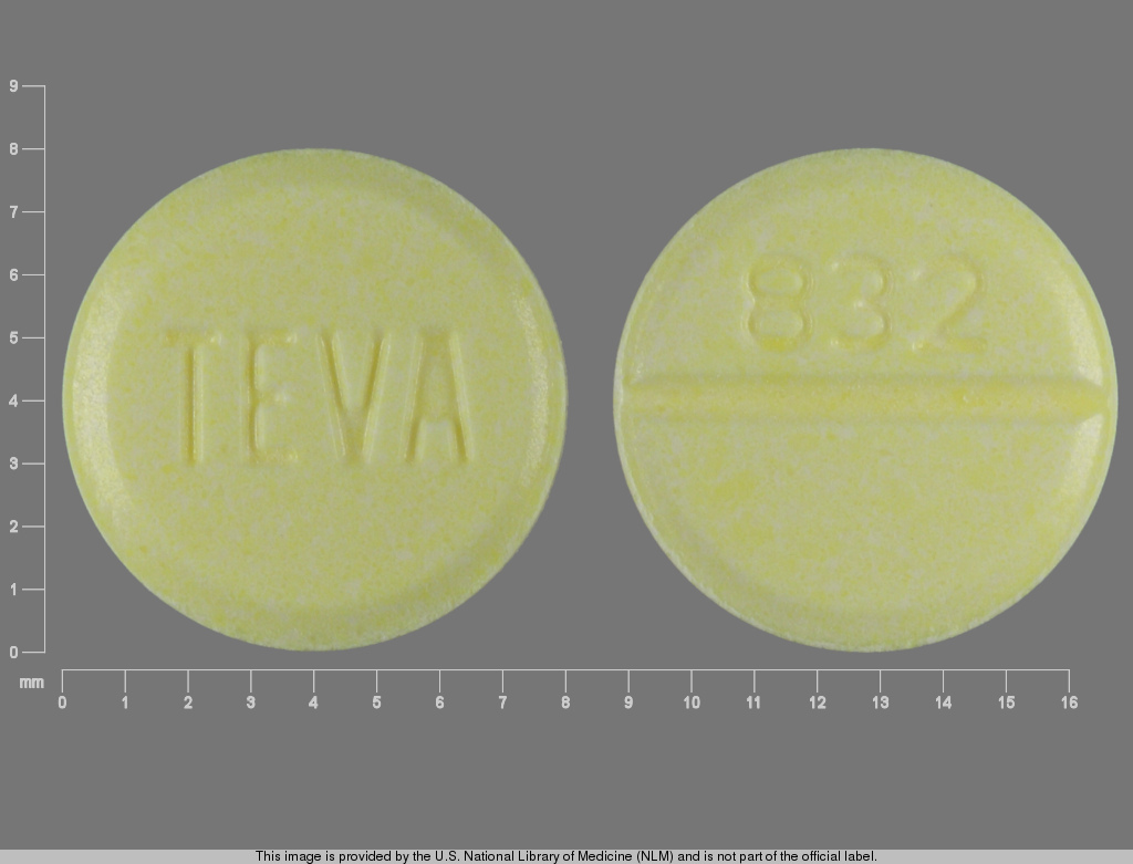 Yellow Round pill with imprint 832;TEVA — Clonazepam Clonazepam 0.5 mg; (view 3)