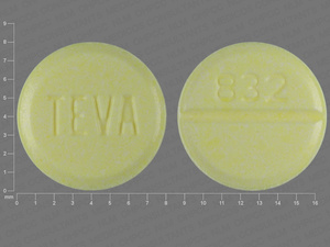 Yellow Round pill with imprint 832;TEVA — Clonazepam Clonazepam 0.5 mg; (view 2)