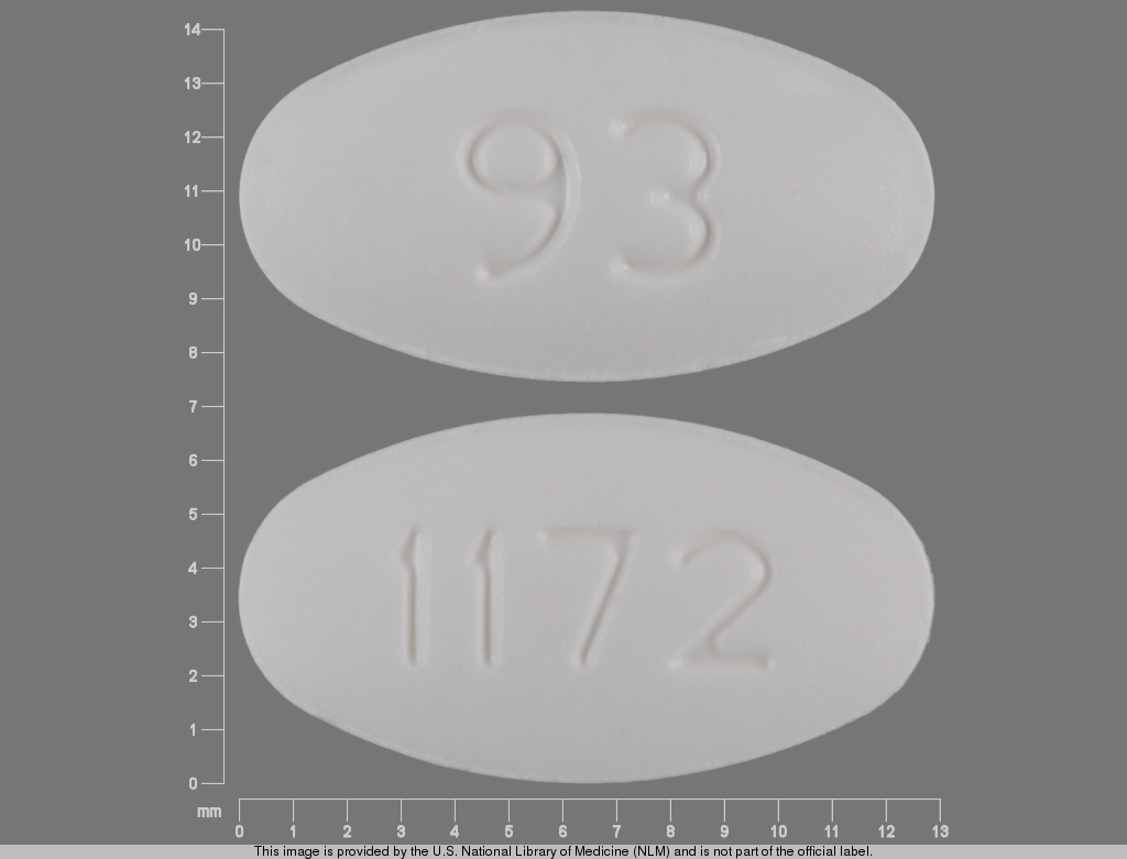 White Oval pill with imprint 93;1172 — Penicillin v potassium 250 mg (view 2)