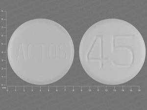 White Round pill with imprint ACTOS;45 — Pioglitazone Pioglitazone hydrochloride 45 mg; (view 3)
