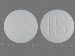 White Round pill with imprint ACTOS;15 — Pioglitazone Pioglitazone hydrochloride 15 mg; (view 3)