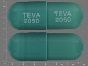 Blue Capsule pill with imprint TEVA;2050;TEVA;2050 — Tolterodine tartrate Tolterodine tartrate 2 mg; (view 2)
