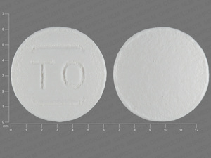 White Round pill with imprint TO — Tolterodine tartrate Tolterodine tartrate 1 mg; (view 3)