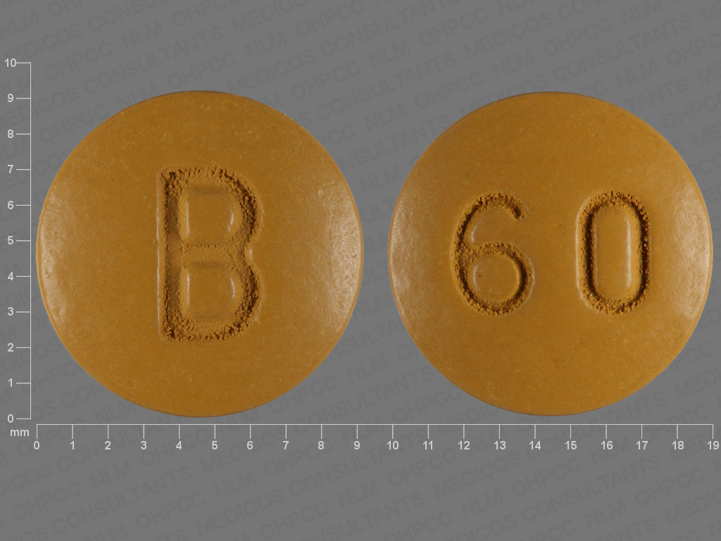 Red Round pill with imprint B;60 — Nifedipine Nifedipine 60 mg; (view 2)