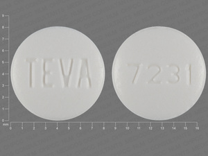 White Round pill with imprint TEVA;7231 — Cilostazol Cilostazol 100 mg; (view 2)
