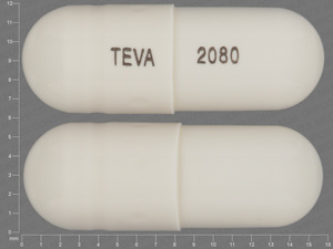 White Capsule pill with imprint TEVA;2080 — Hydrochlorothiazide Hydrochlorothiazide 12.5 mg (view 2)
