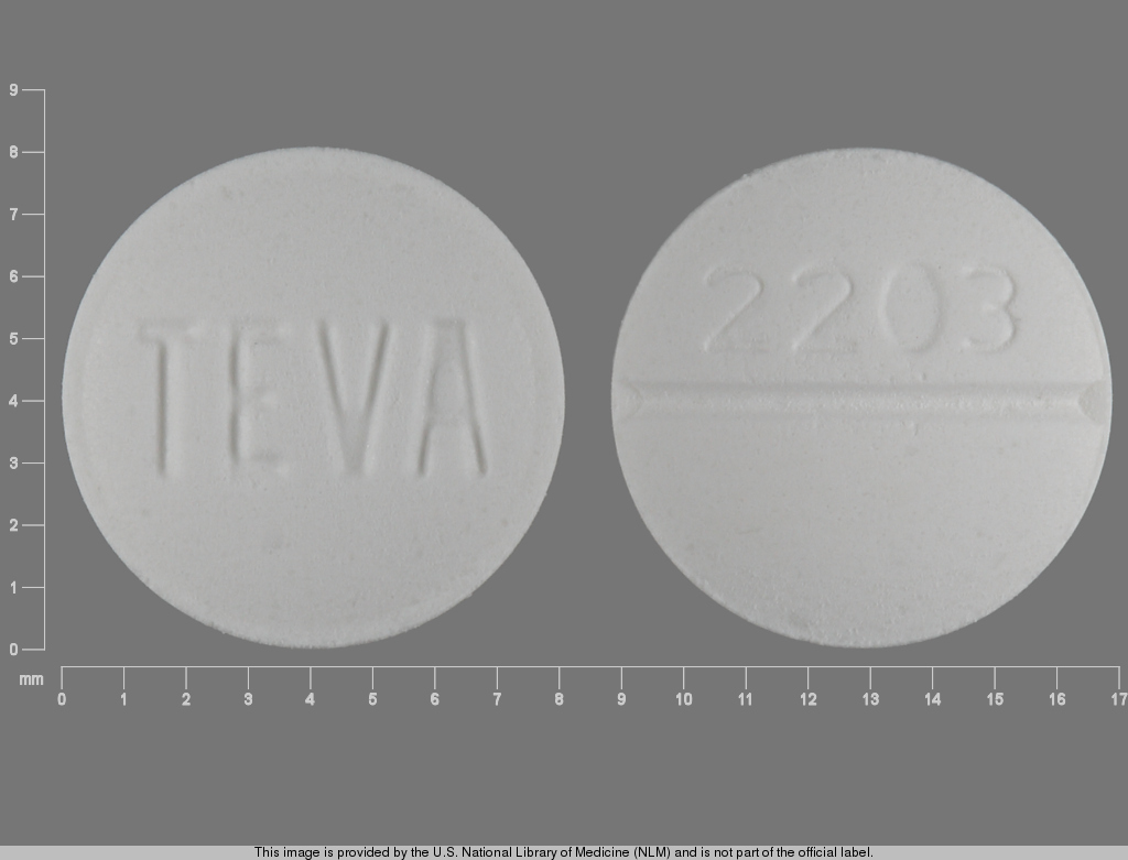 White Round pill with imprint TEVA;2203 — Metoclopramide Metoclopramide hydrochloride 10 mg; (view 2)