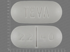 White Oval pill with imprint 22;40;TEVA — Cephalexin Cephalexin 500 mg; (view 2)