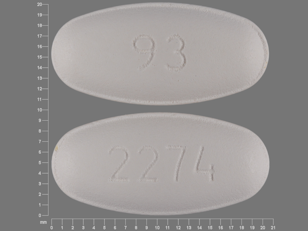 White Oval pill with imprint 93;2274 — Amoxicillin and clavulanate potassium Amoxicillin 500 mg;clavulanate potassium 125 mg; (view 2)