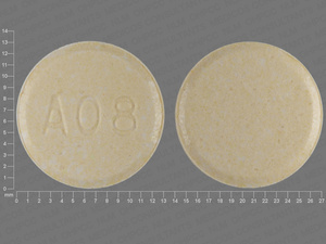 Yellow Round pill with imprint A08 — Clozapine Clozapine 100 mg;aspartame 12.4 mg; (view 2)