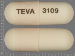 Brown Capsule pill with imprint TEVA;3109 — Amoxicillin Amoxicillin 500 mg; (view 2)