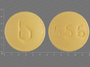Yellow Round pill with imprint b;556 — {7 (ethinyl estradiol/84 (ethinyl estradiol/levonorgestrel 0.01 mg/0.02 mg/0.1 mg (view 2)