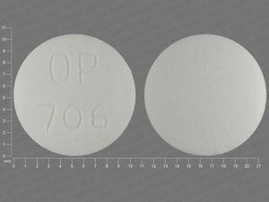 White Round pill with imprint OP;706 — Disulfiram 250 mg (view 3)