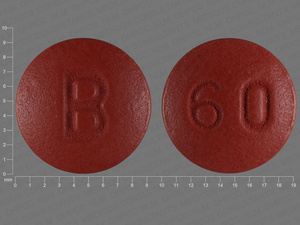 Red Round pill with imprint B;60 — Nifedipine Nifedipine 60 mg; (view 3)