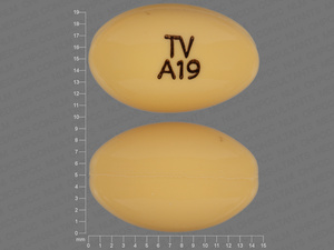 Yellow Oval pill with imprint TV;A19 — Progesterone Progesterone 200 mg; (view 2)