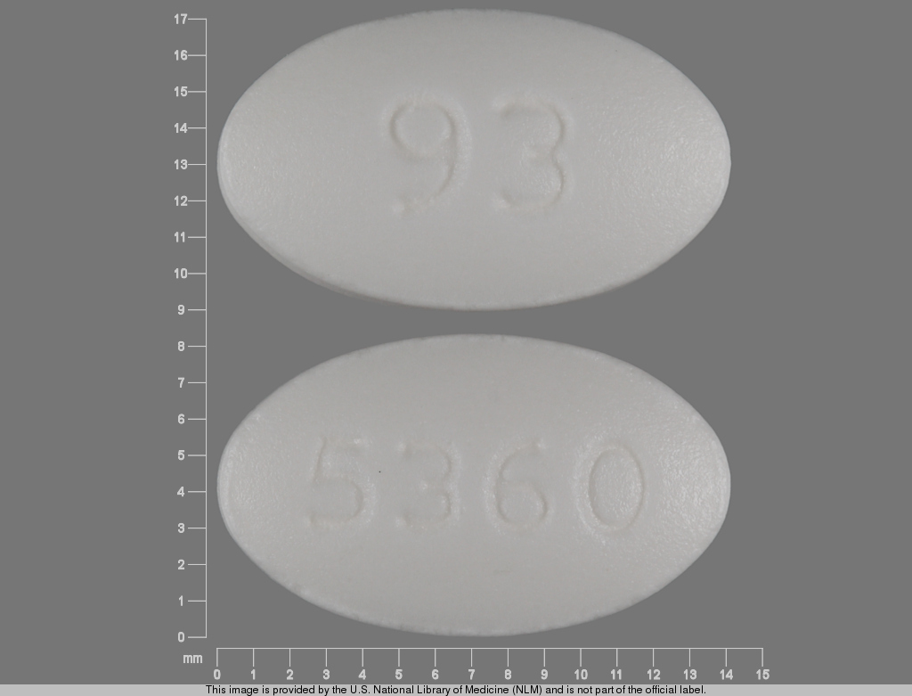 White Oval pill with imprint 93;5360 — Ursodiol 250 mg (view 2)