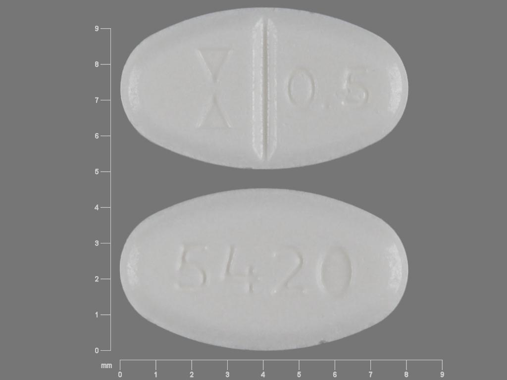 White Oval pill with imprint 0;5;5420 — Cabergoline Cabergoline 0.5 mg; (view 3)