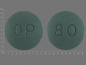 Green Round pill with imprint OP;80 — Oxycodone hydrochloride Oxycodone hydrochloride 80 mg; (view 2)
