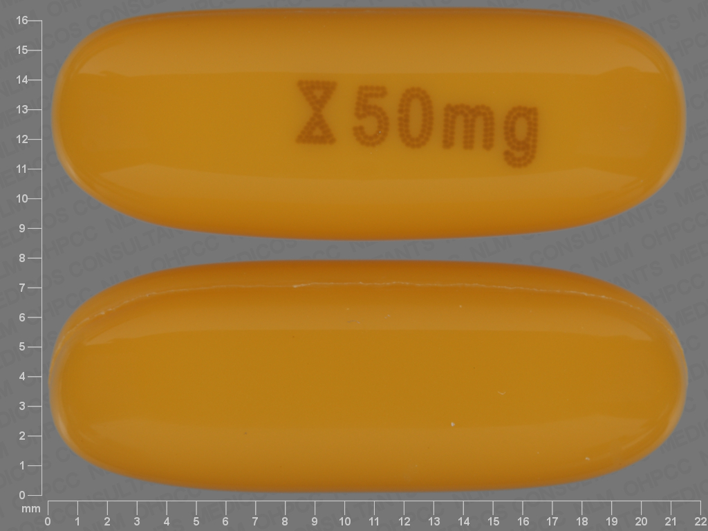 Yellow Oval pill with imprint 50;mg — Cyclosporine Cyclosporine 50 mg; (view 2)