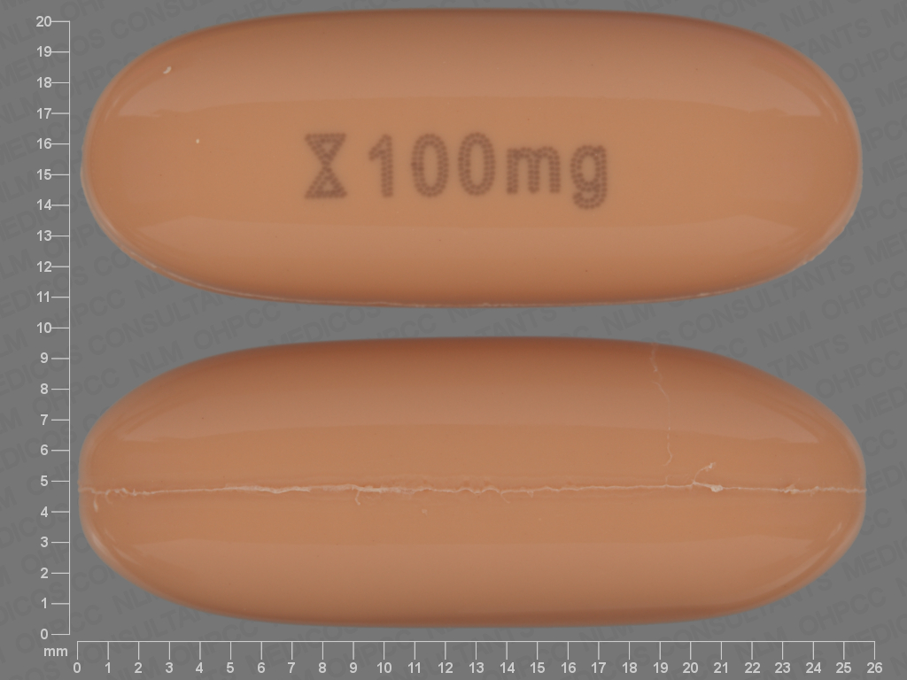 Brown Oval pill with imprint 100;mg — Cyclosporine, modified 100 mg (view 2)
