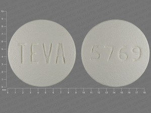 White Round pill with imprint TEVA;5769 — Olanzapine Olanzapine 7.5 mg; (view 2)
